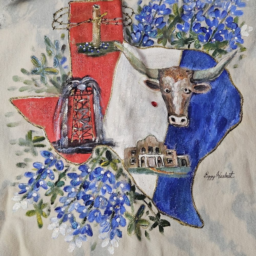 One of a kind distressed hand painted Texas vest - Picture 10 of 12